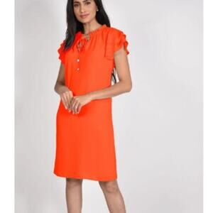 Frank Lyman Flutter Sleeve Keyhole Neck Knee Length Shift Dress Poppy Women's 6